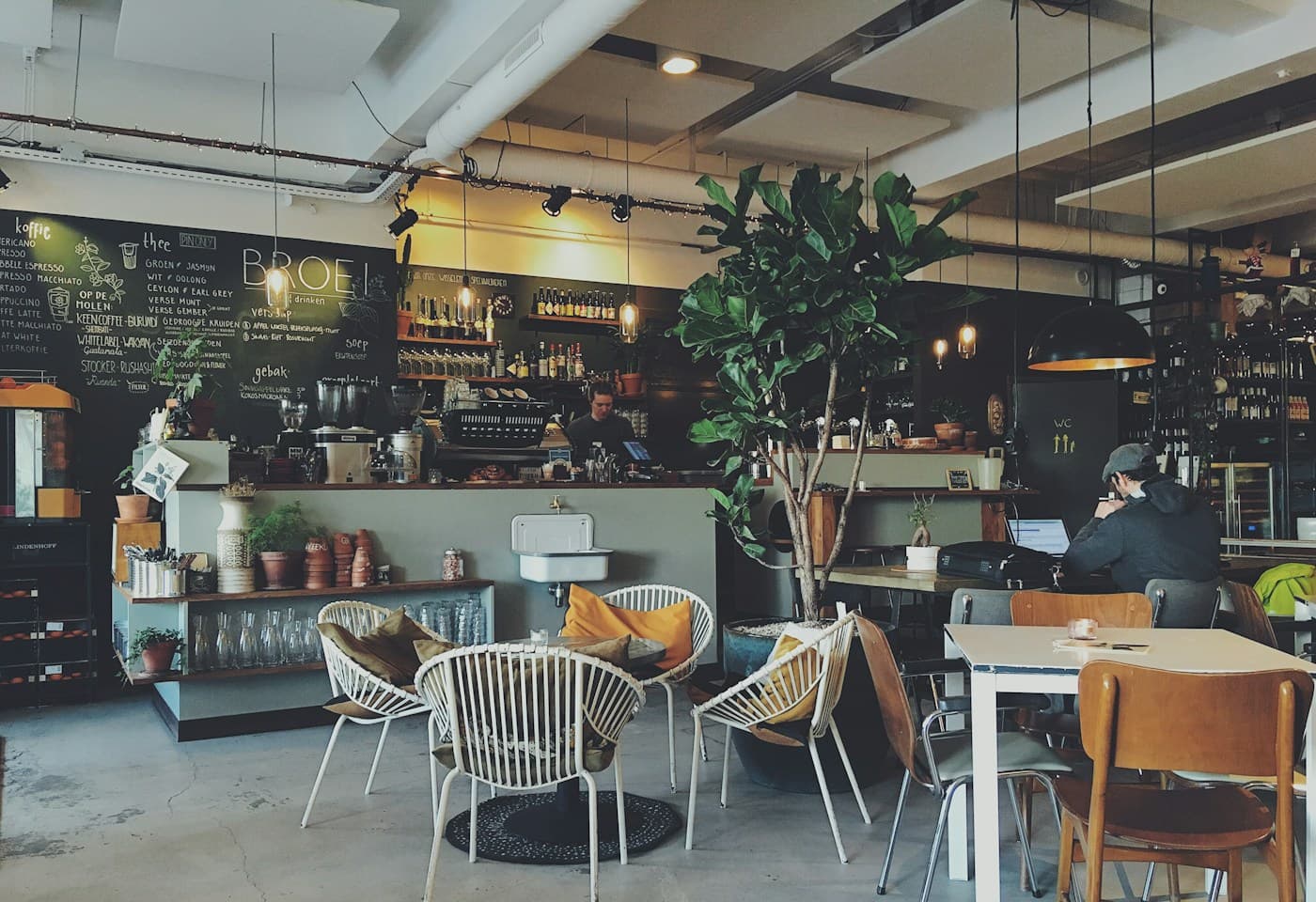 Warm hospitality cafe interior
